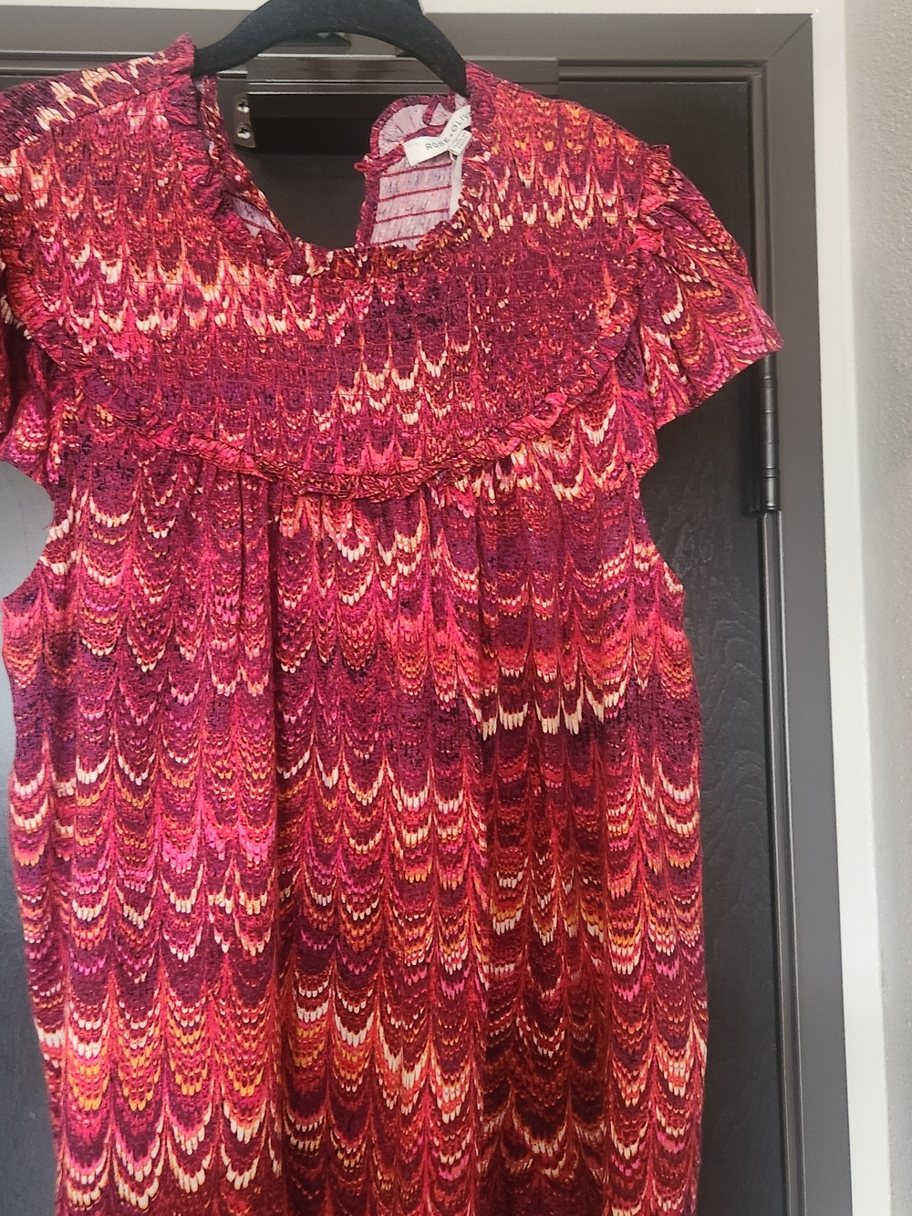 Rose & Olive Red and Pink Smocked Flutter Sleeve Top